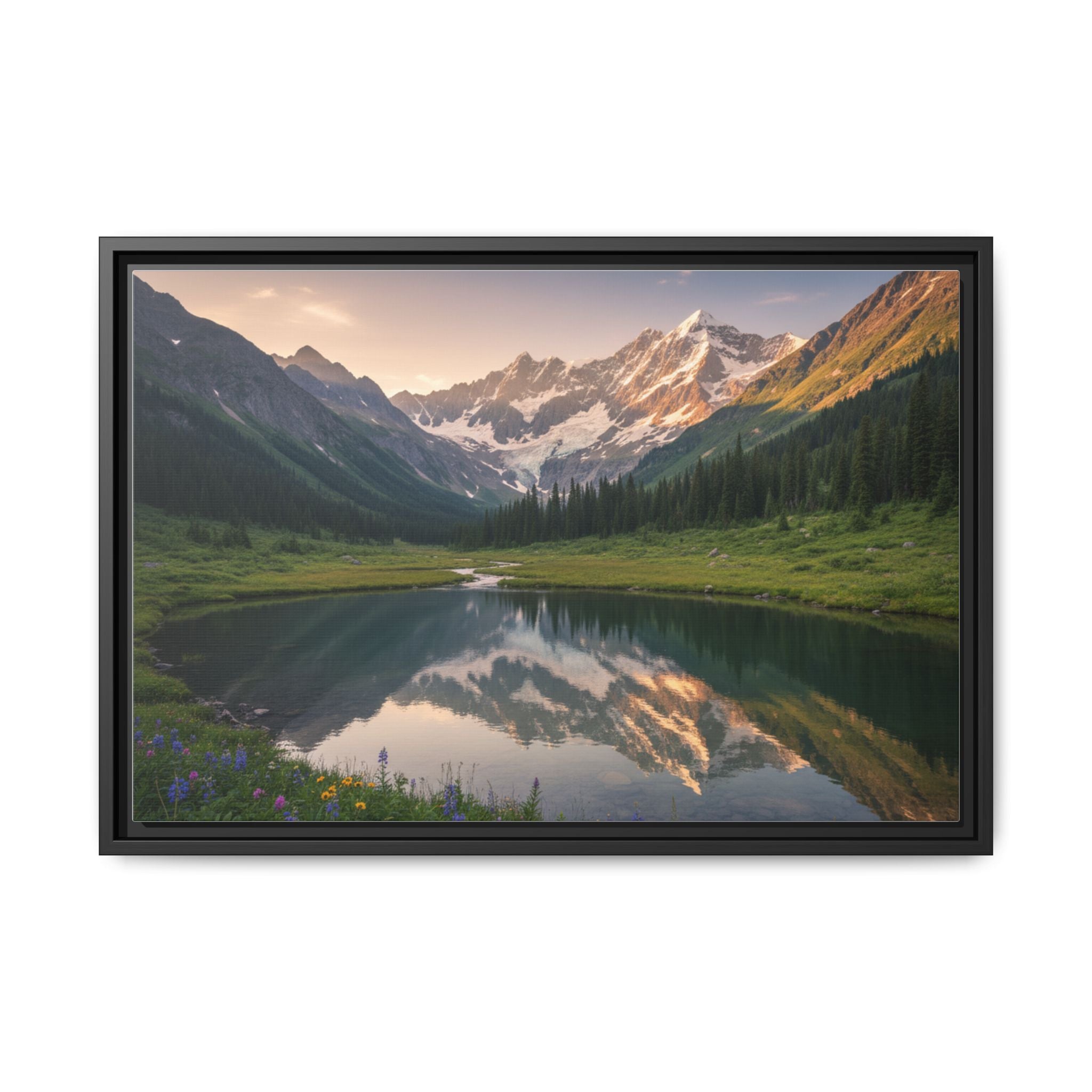Matte Framed Canvas - Mountain Lake Landscape Wall Art