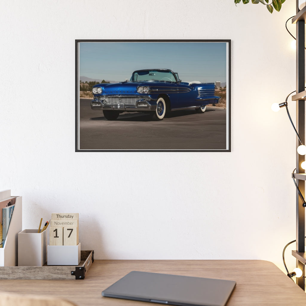 Framed Vintage Blue Classic Car Poster — Retro Automobile Wall Art