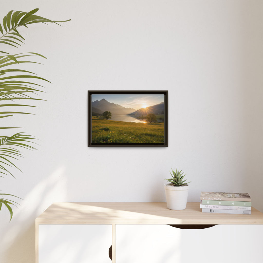 Sunrise Mountain Lake Matte Canvas — Framed Landscape Wall Art
