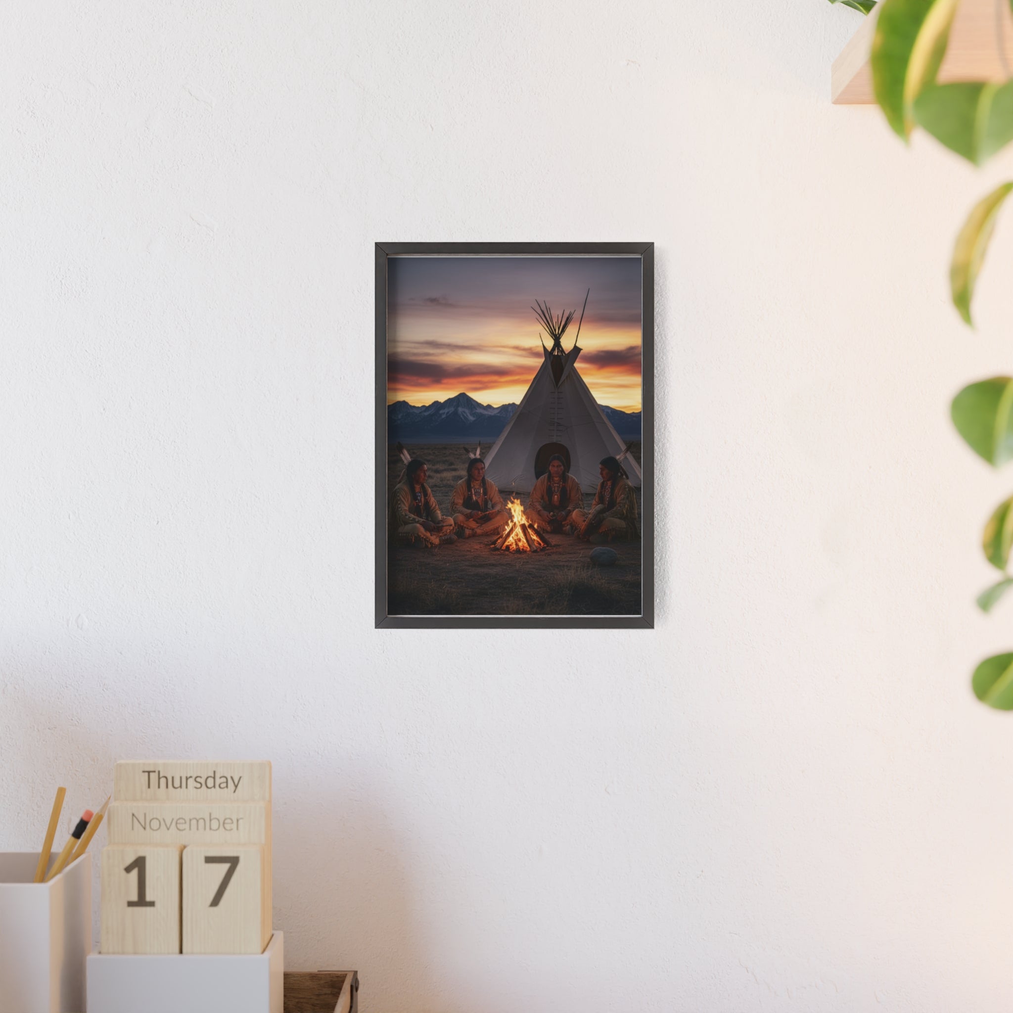 Framed Campfire Teepee Poster — Native Gathering Wall Art