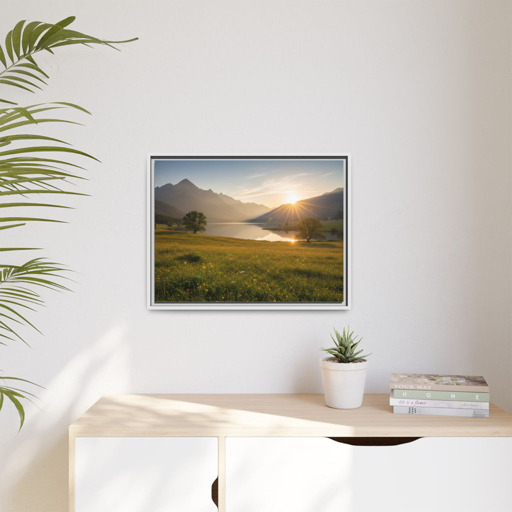 Sunrise Mountain Lake Matte Canvas — Framed Landscape Wall Art