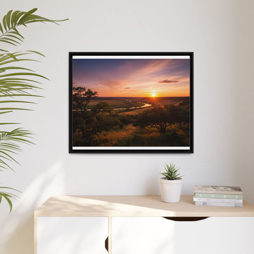 Sunset River Matte Canvas Framed Wall Art