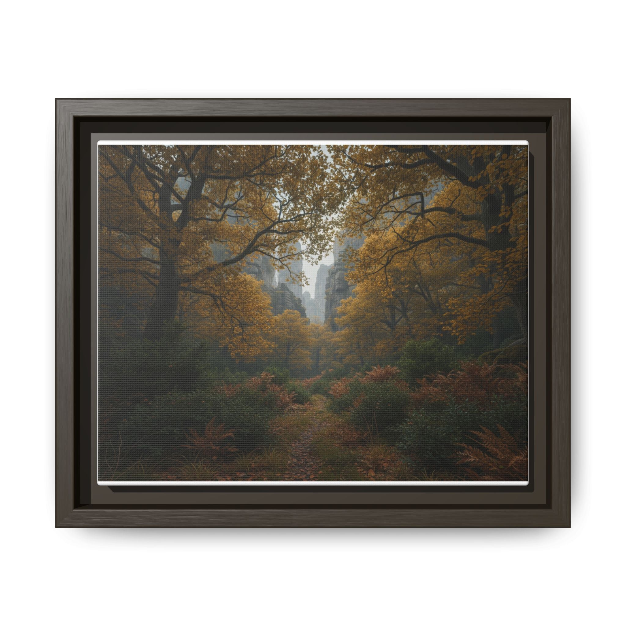 Autumn Forest Path Matte Canvas Print — Framed Wall Art