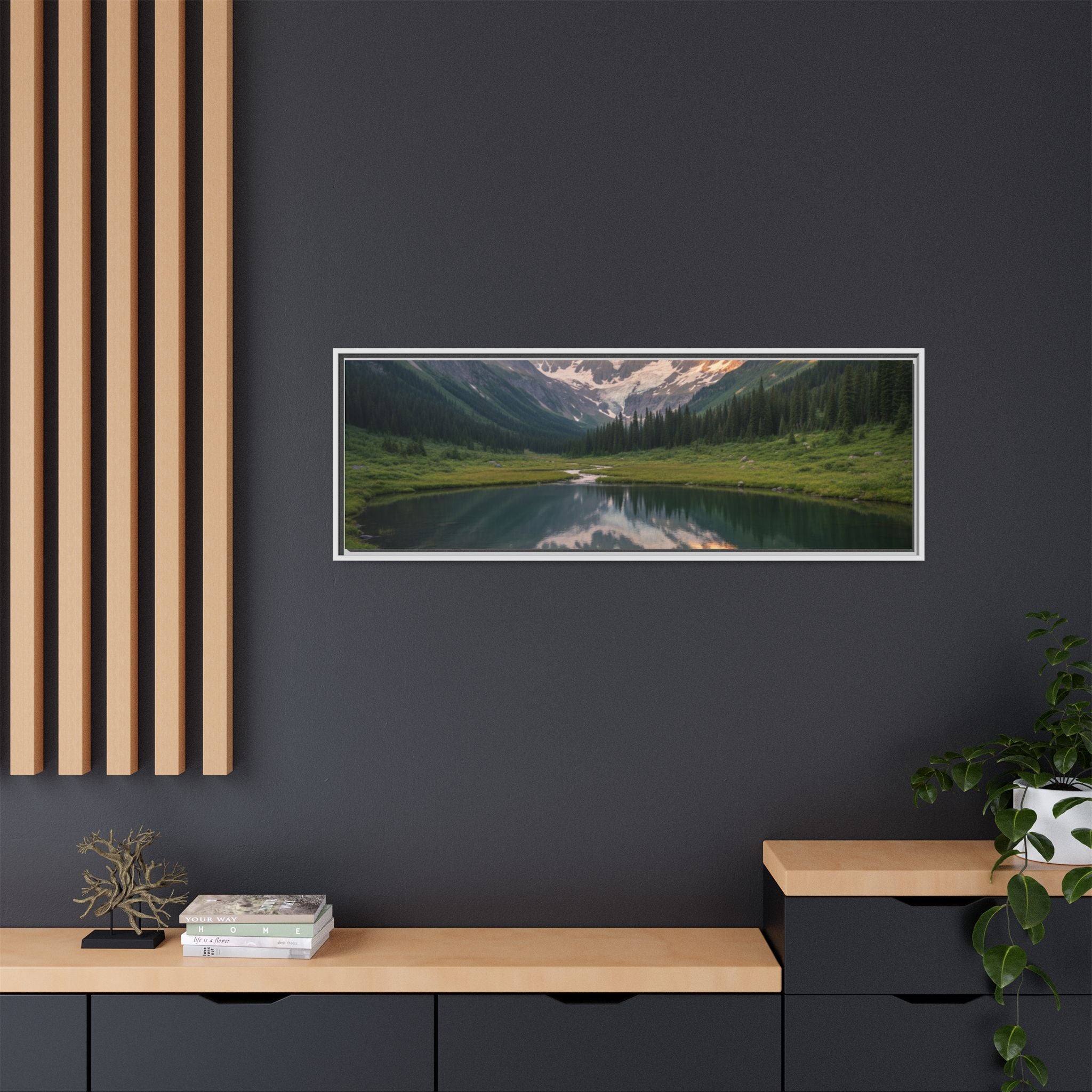 Matte Framed Canvas - Mountain Lake Landscape Wall Art