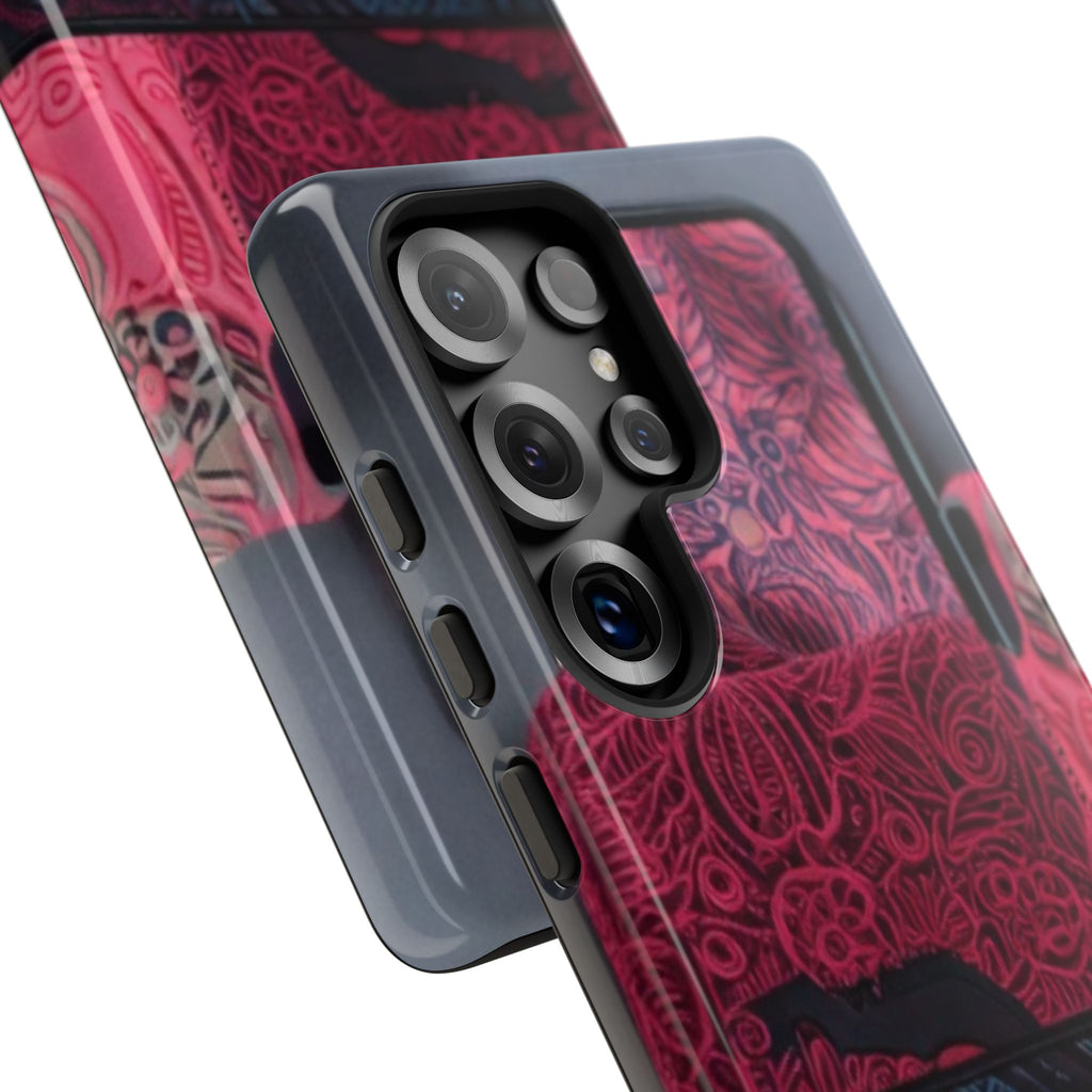 Floral Patchwork Tough Phone Case — Pink & Navy Doodle Design