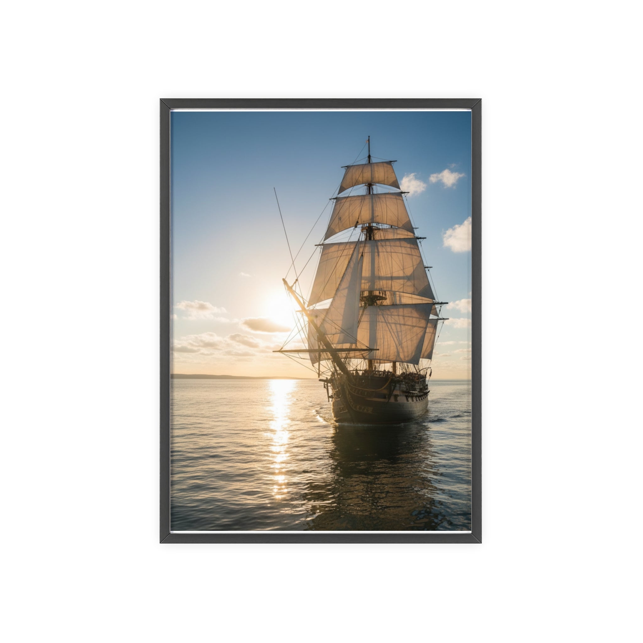Sailboat Sunset Poster with Wooden Frame — Nautical Wall Art