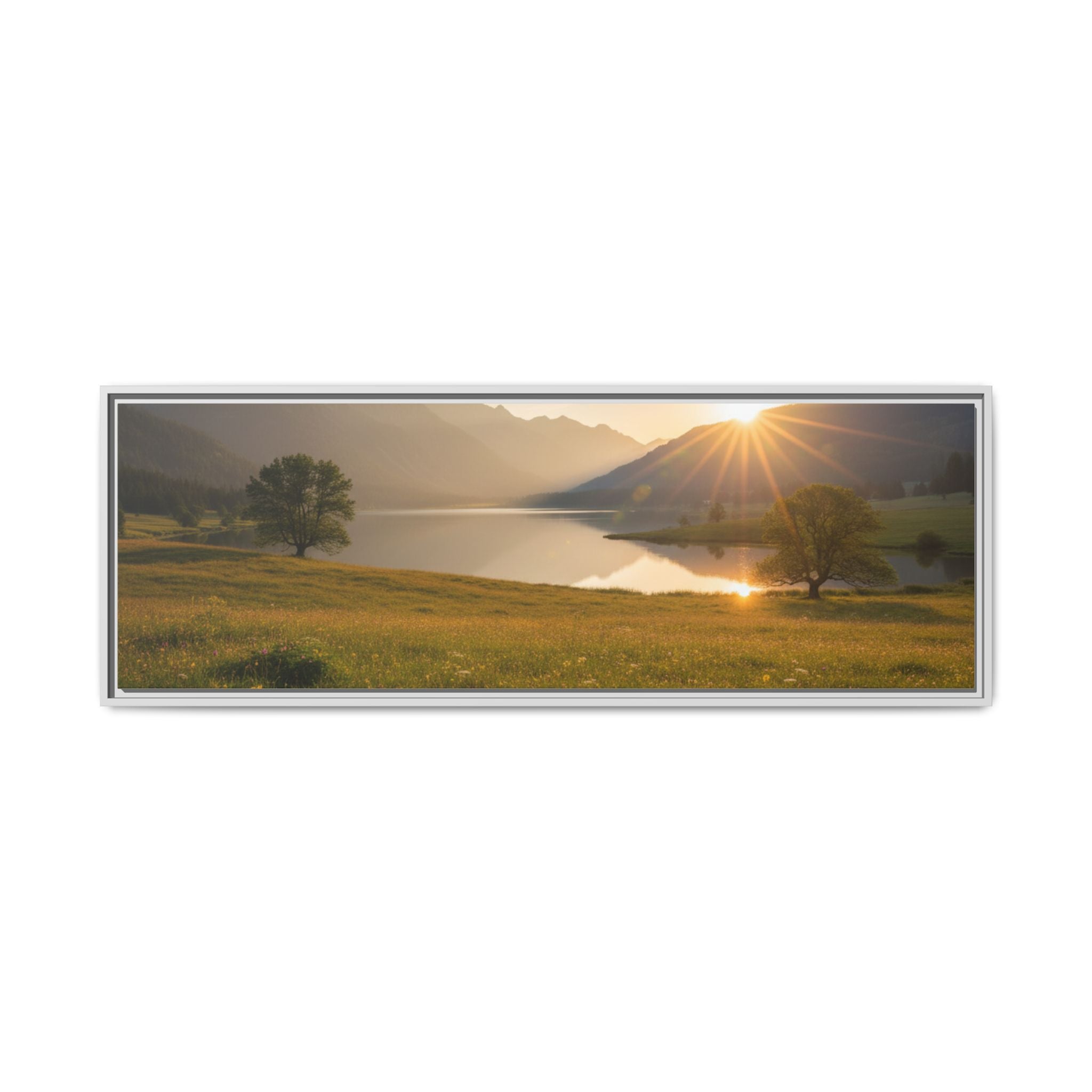 Sunrise Mountain Lake Matte Canvas — Framed Landscape Wall Art