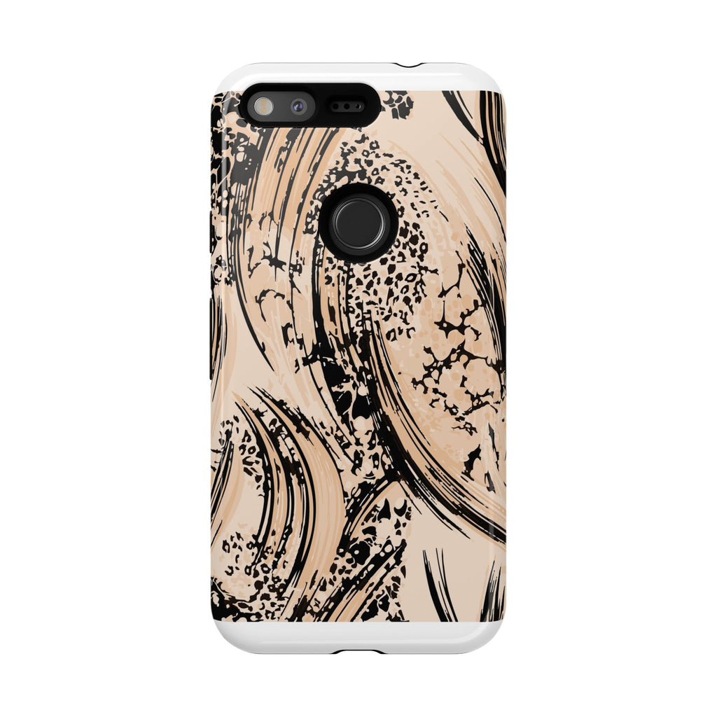 Abstract Brushstroke Phone Case — Neutral Beige & Black Artistic Protective Cover