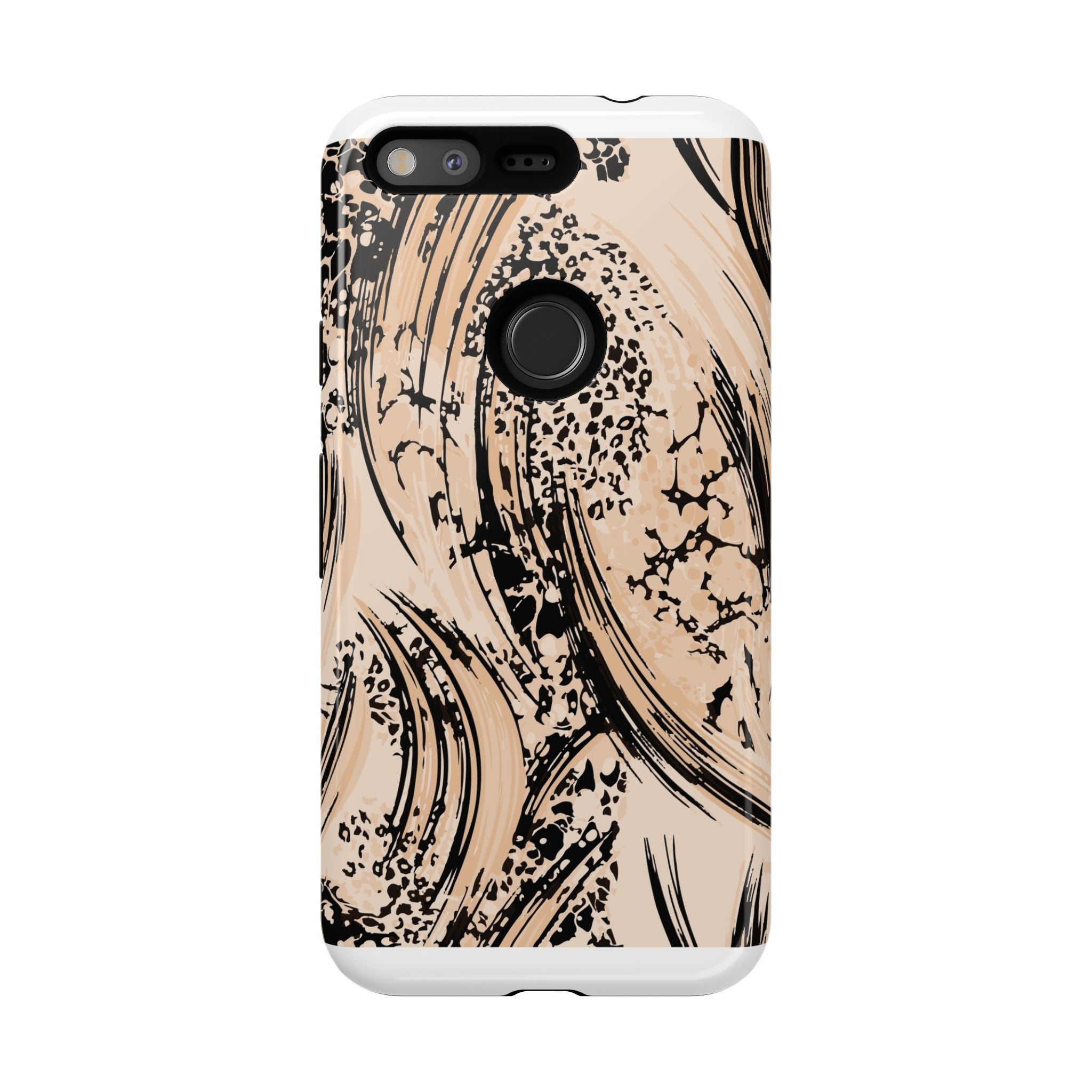 Abstract Brushstroke Phone Case — Neutral Beige & Black Artistic Protective Cover