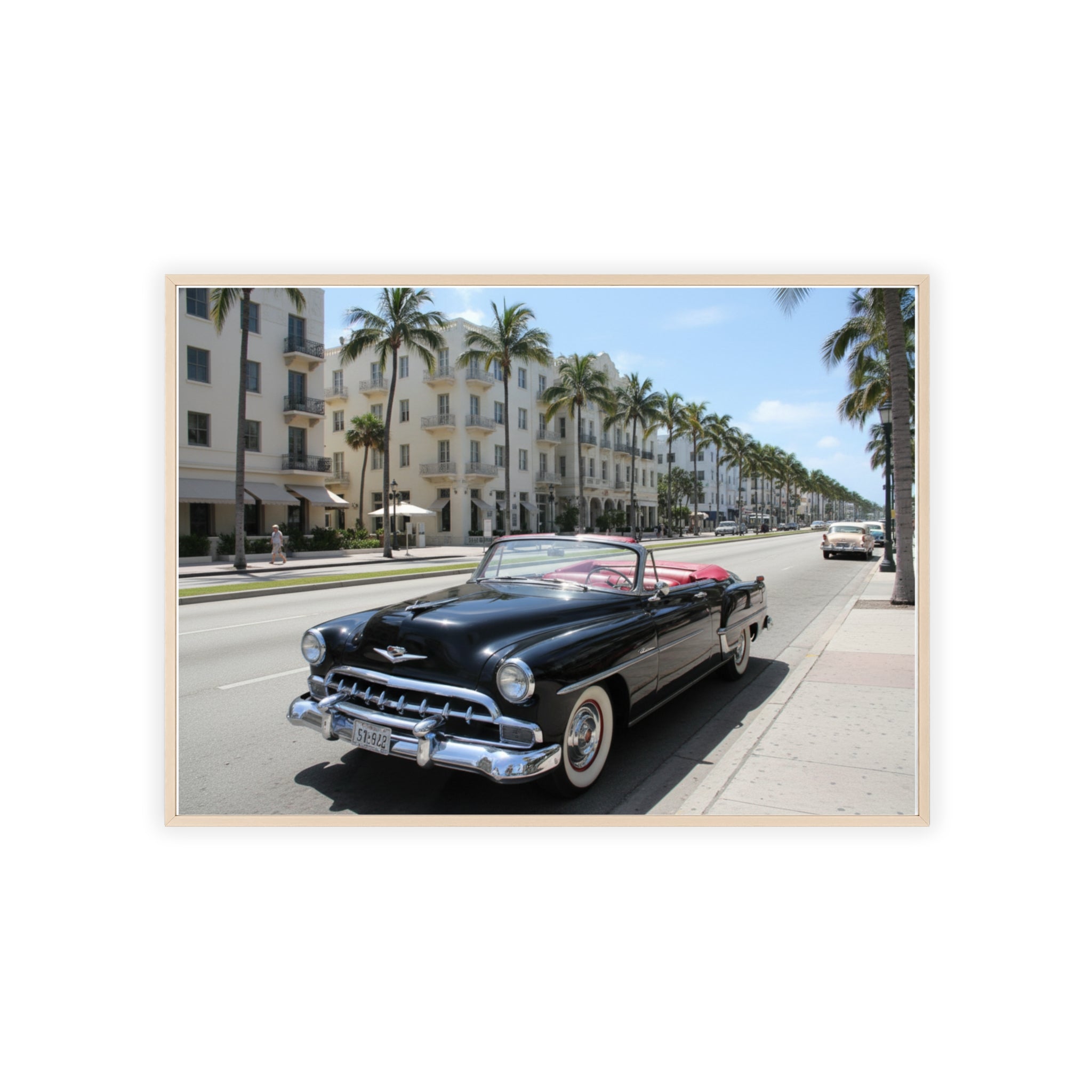 Vintage Convertible on Ocean Drive Framed Poster – Retro Classic Car Wall Art