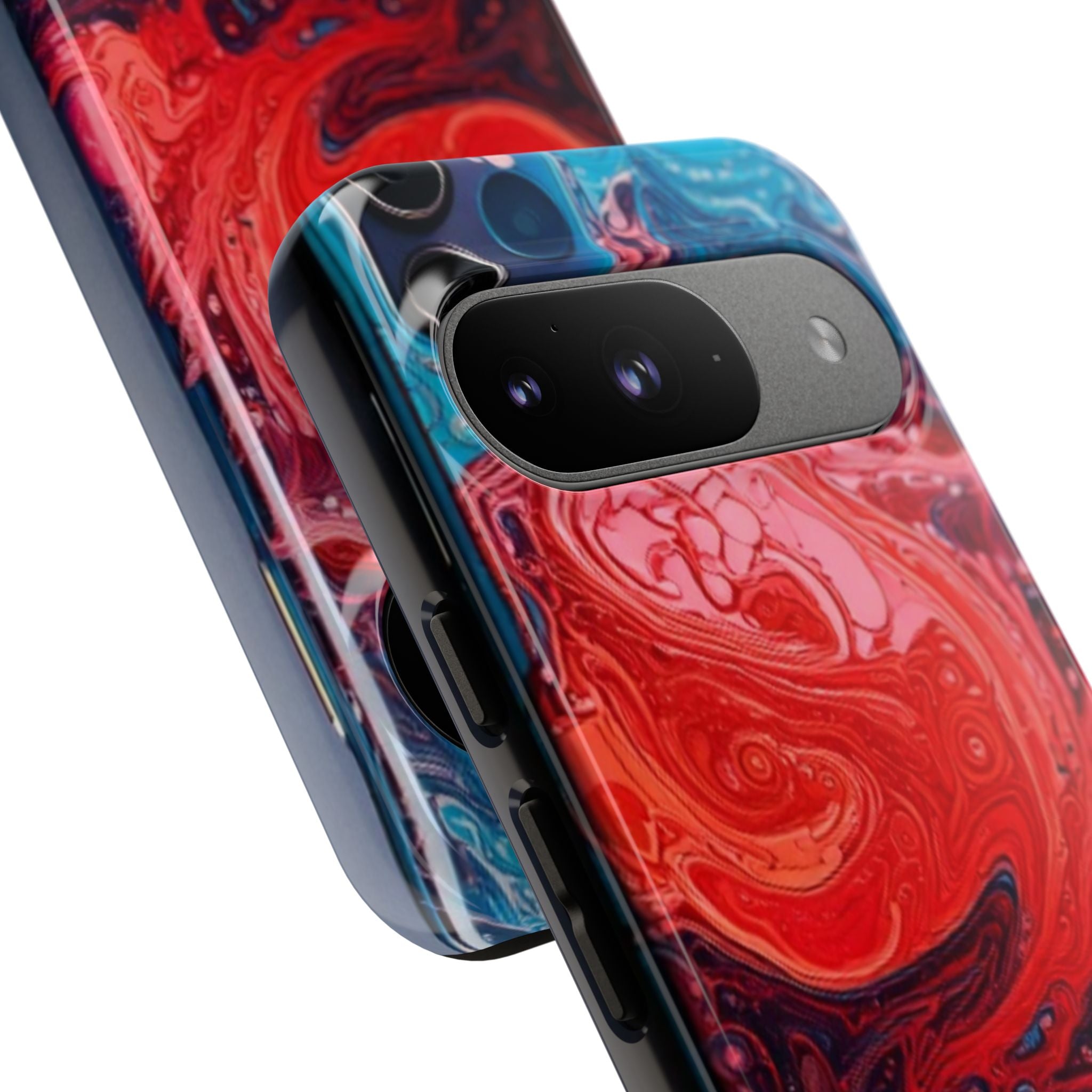Abstract Red & Blue Swirl Tough Phone Case — Protective iPhone Cover with Fluid Art Design