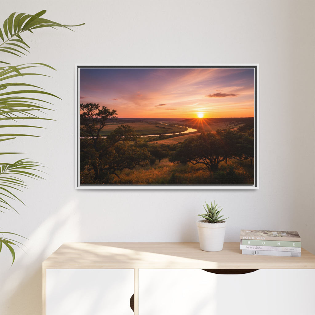 Sunset River Matte Canvas Framed Wall Art