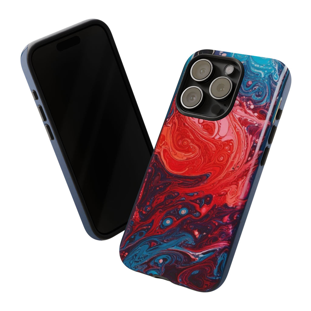 Abstract Red & Blue Swirl Tough Phone Case — Protective iPhone Cover with Fluid Art Design