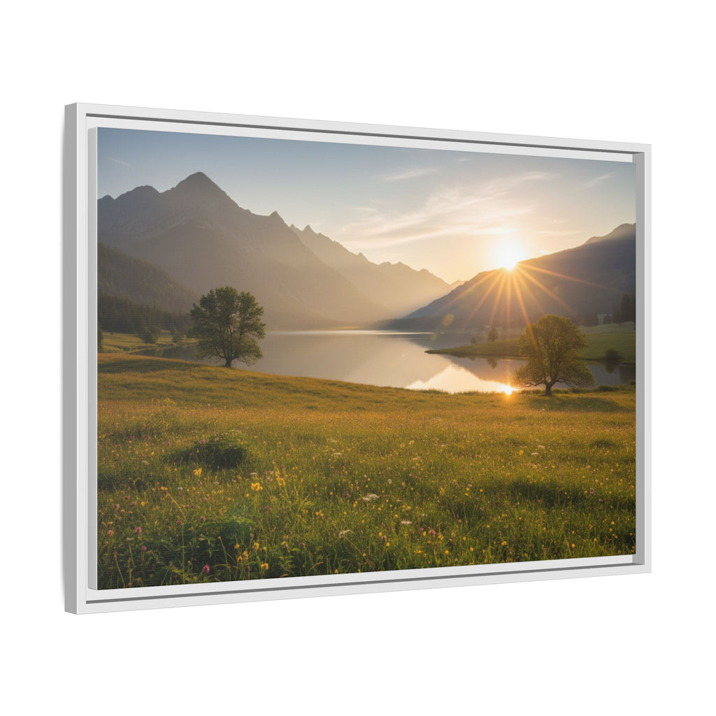 Sunrise Mountain Lake Matte Canvas — Framed Landscape Wall Art