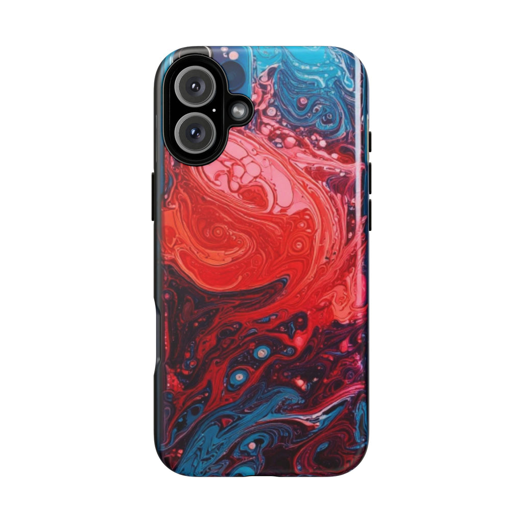 Abstract Red & Blue Swirl Tough Phone Case — Protective iPhone Cover with Fluid Art Design