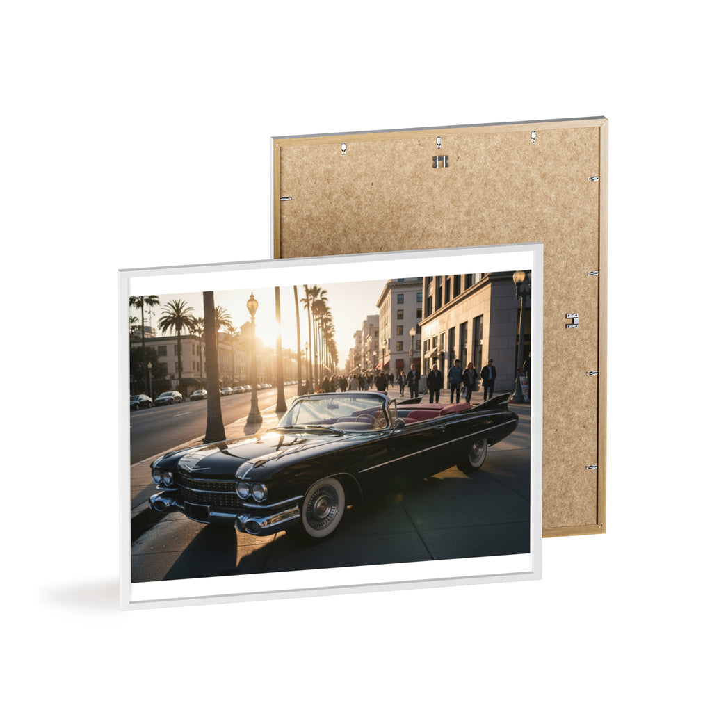 Vintage Convertible Sunset Poster with Wooden Frame