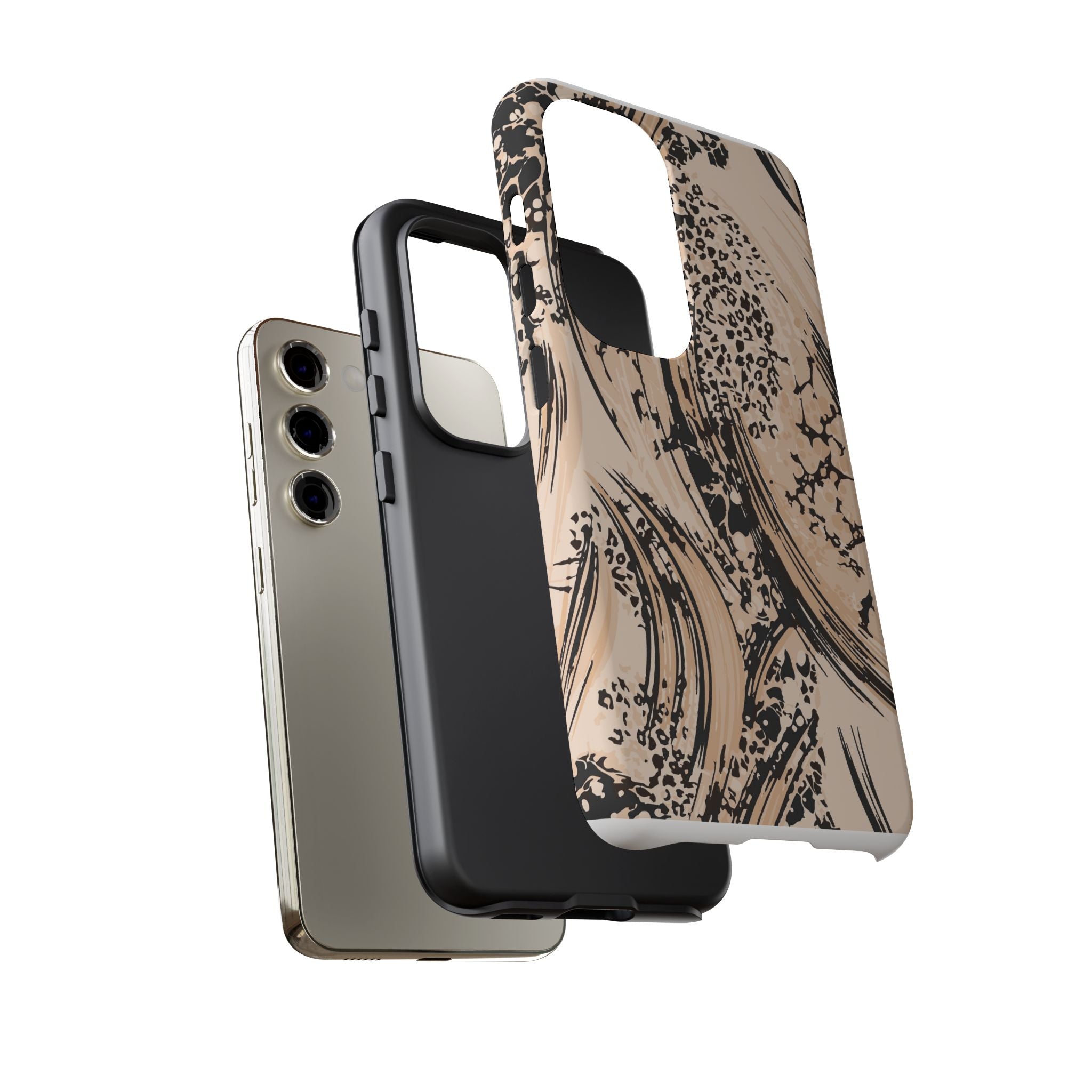 Abstract Brushstroke Phone Case — Neutral Beige & Black Artistic Protective Cover