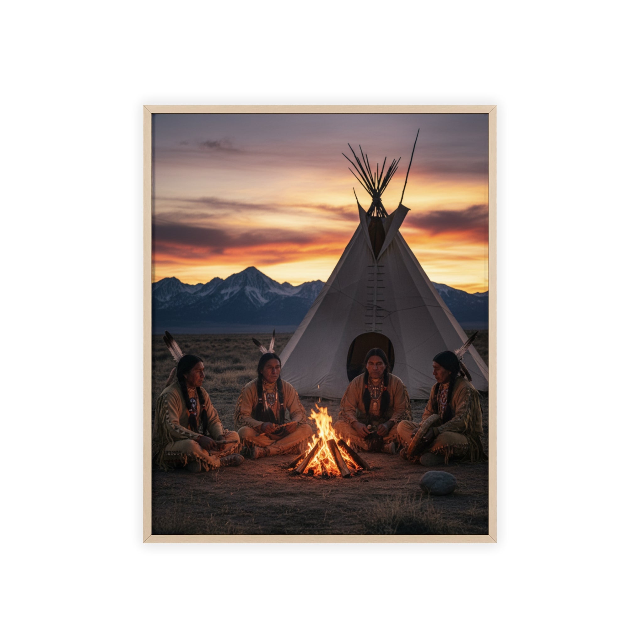 Framed Campfire Teepee Poster — Native Gathering Wall Art