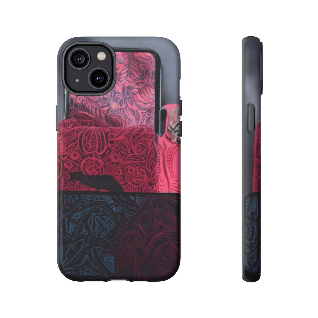 Floral Patchwork Tough Phone Case — Pink & Navy Doodle Design