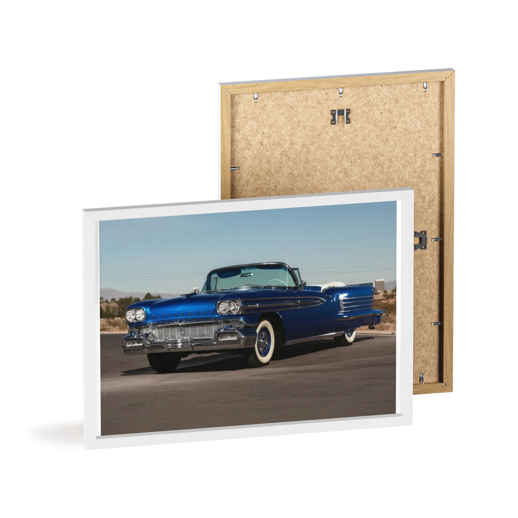 Framed Vintage Blue Classic Car Poster — Retro Automobile Wall Art