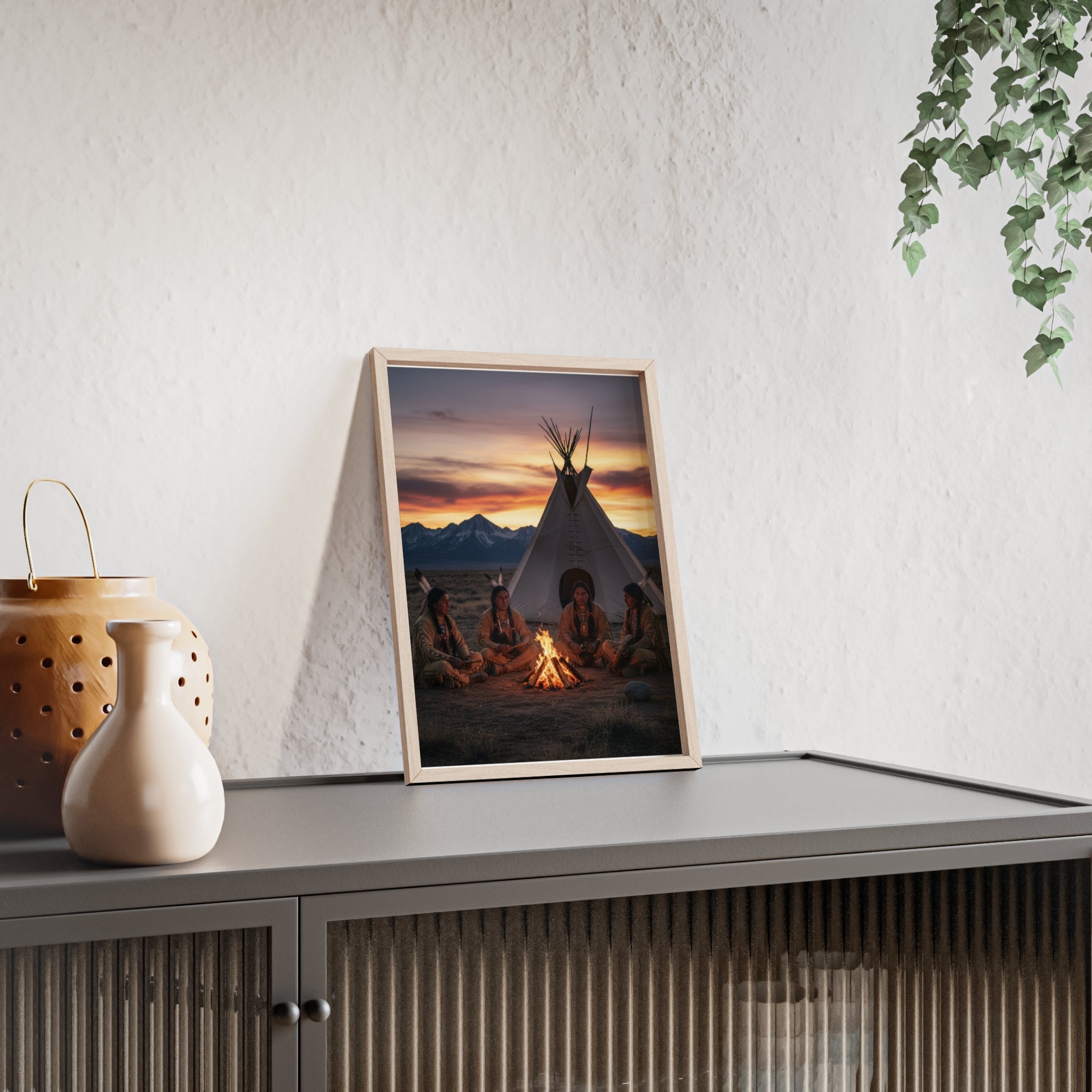 Framed Campfire Teepee Poster — Native Gathering Wall Art