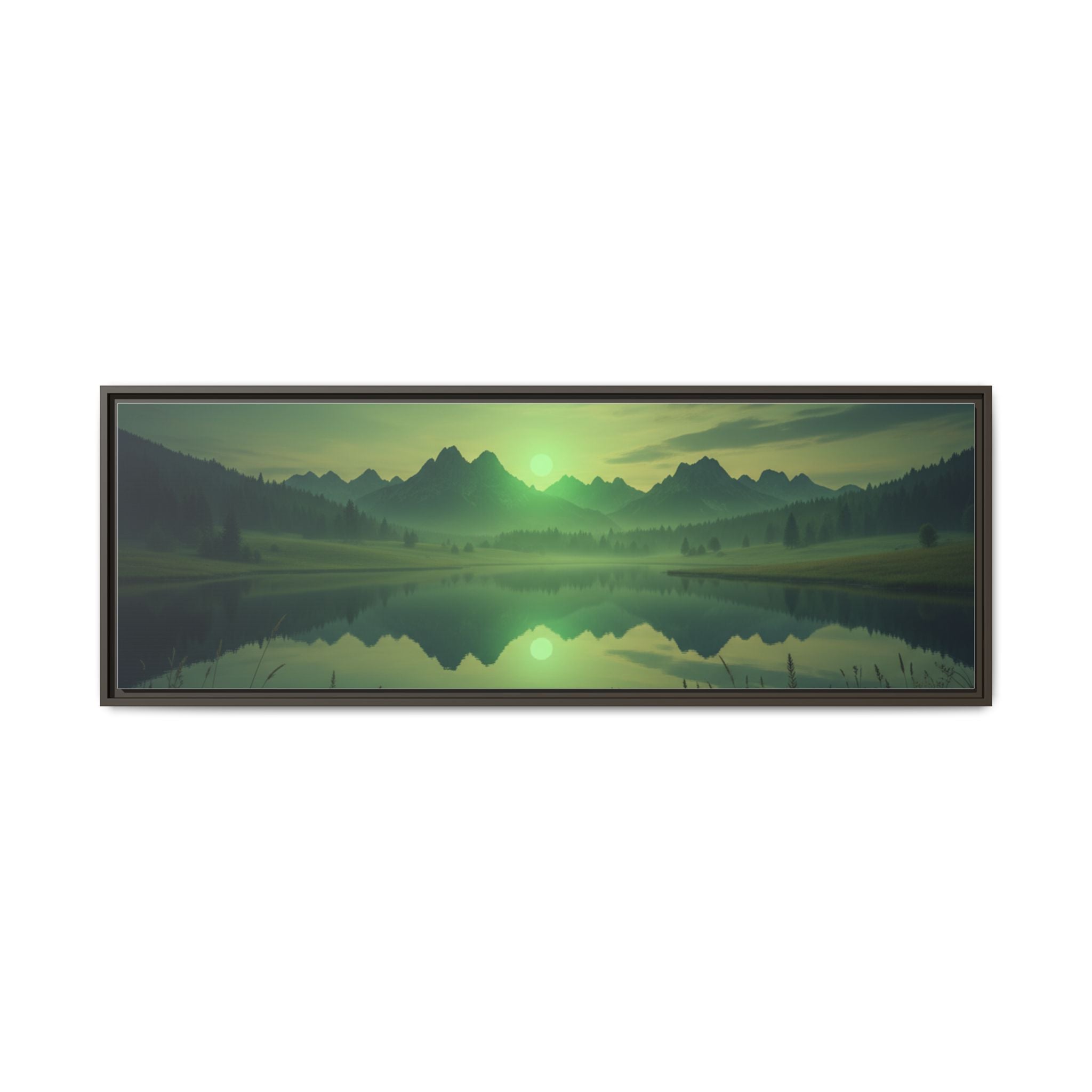 Framed Matte Canvas Print — Serene Green Mountain Lake Landscape