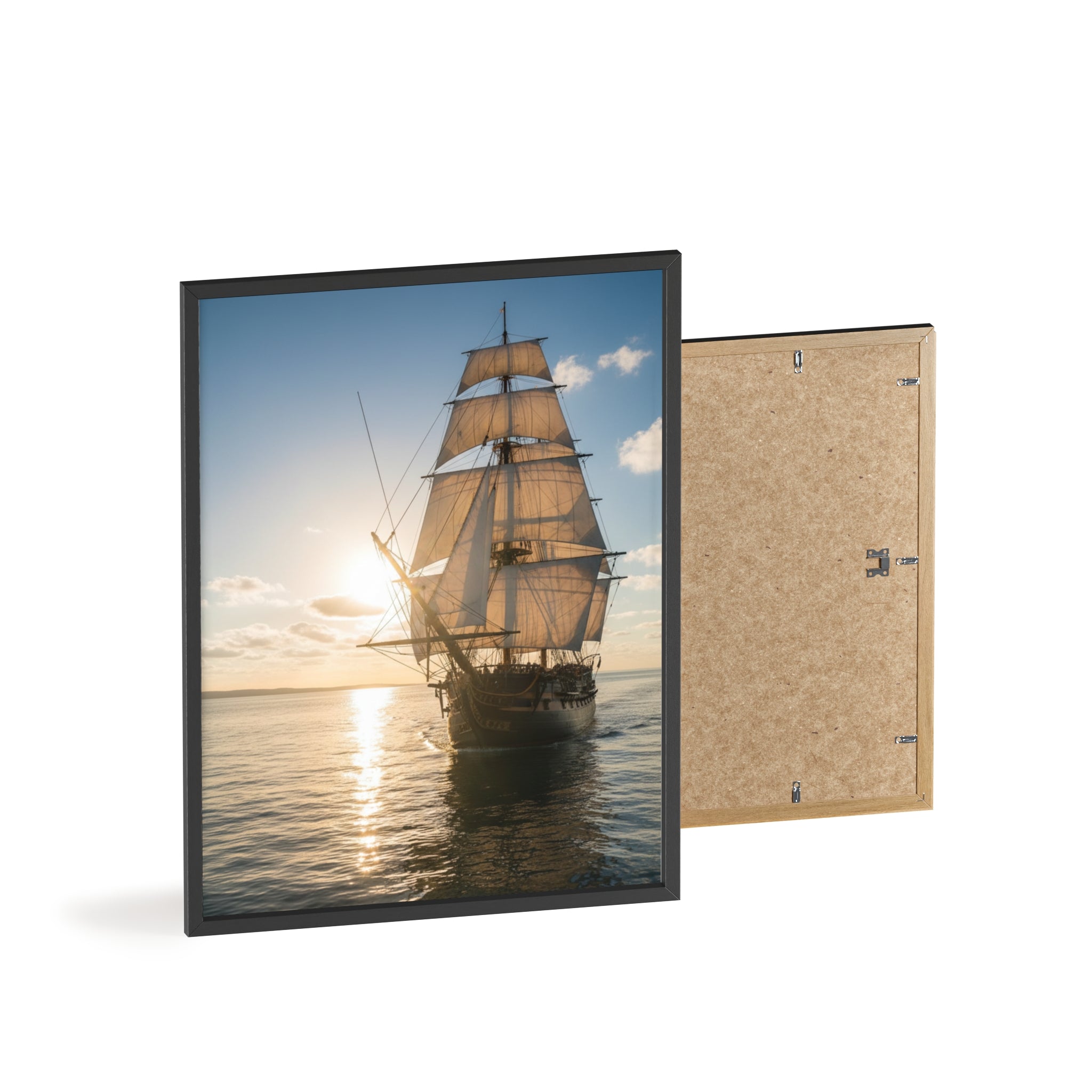 Sailboat Sunset Poster with Wooden Frame — Nautical Wall Art