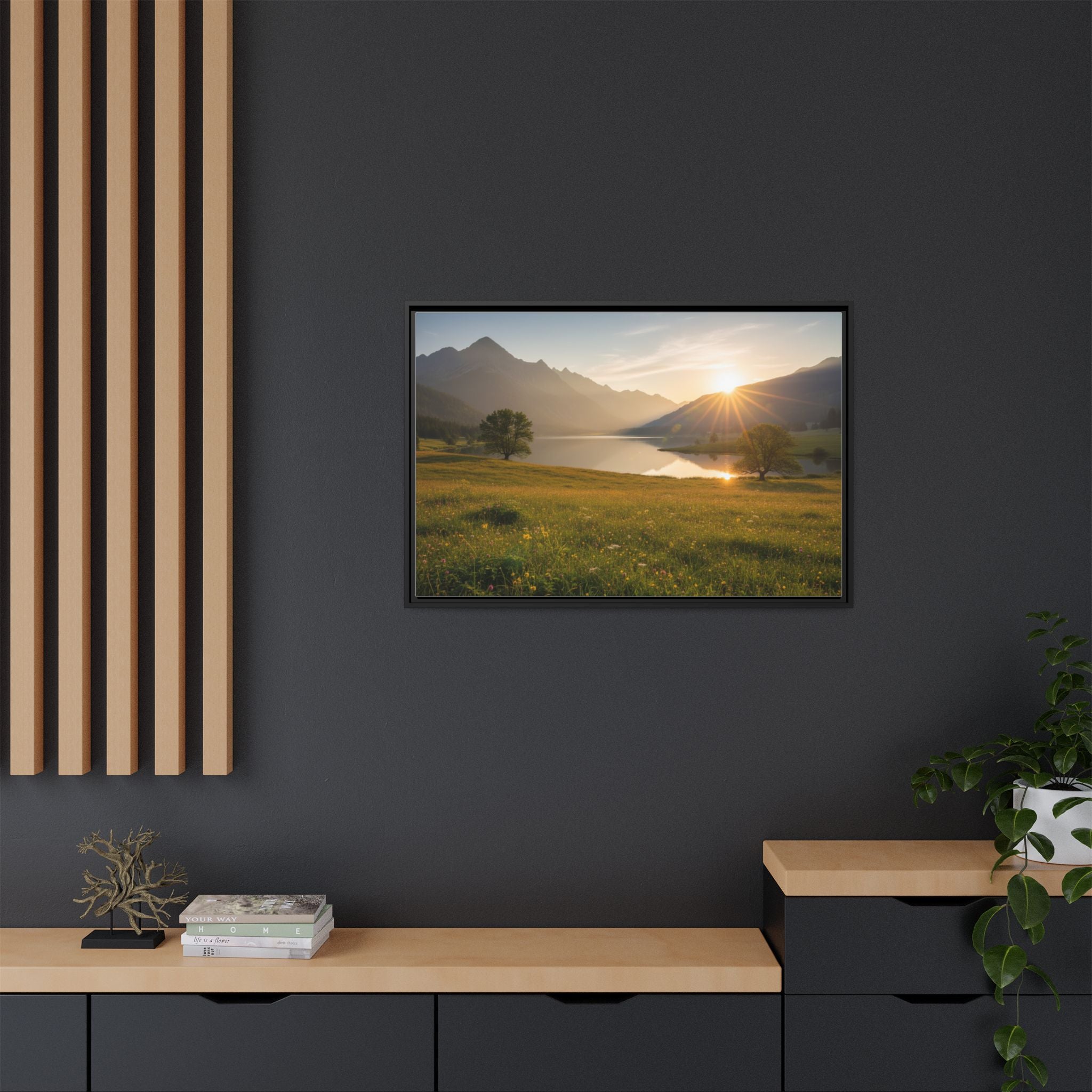 Sunrise Mountain Lake Matte Canvas — Framed Landscape Wall Art