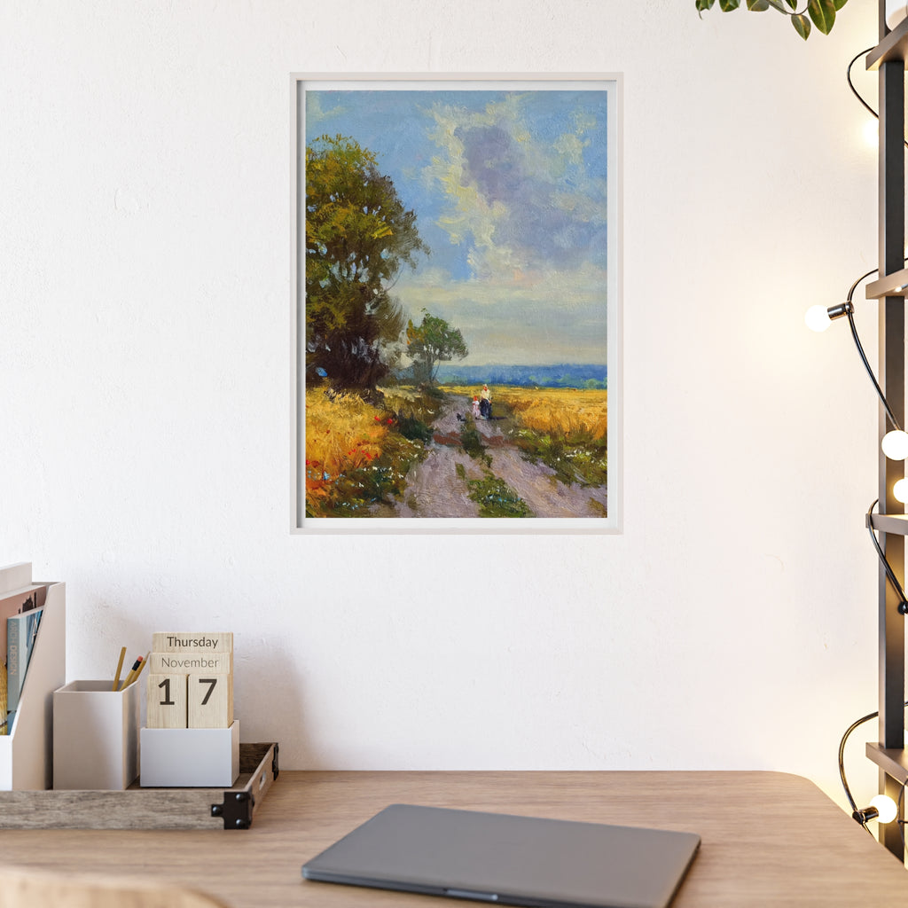Framed Countryside Landscape Poster — Rustic Wooden Frame Wall Art