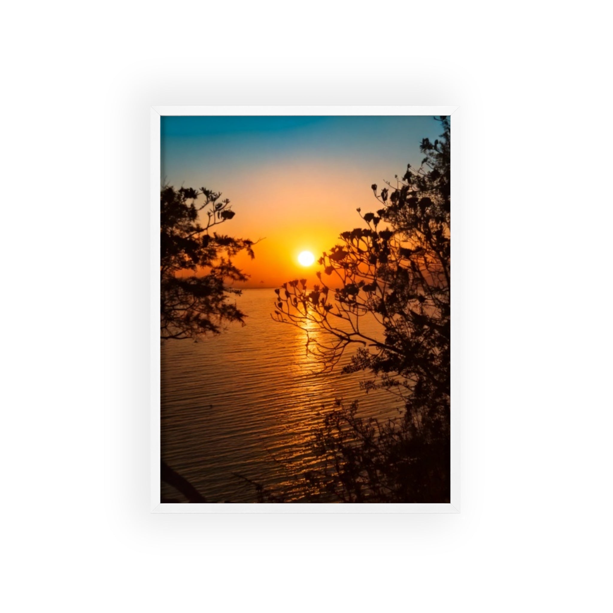 Sunset Coastal Poster with Wooden Frame — Framed Beach Wall Art