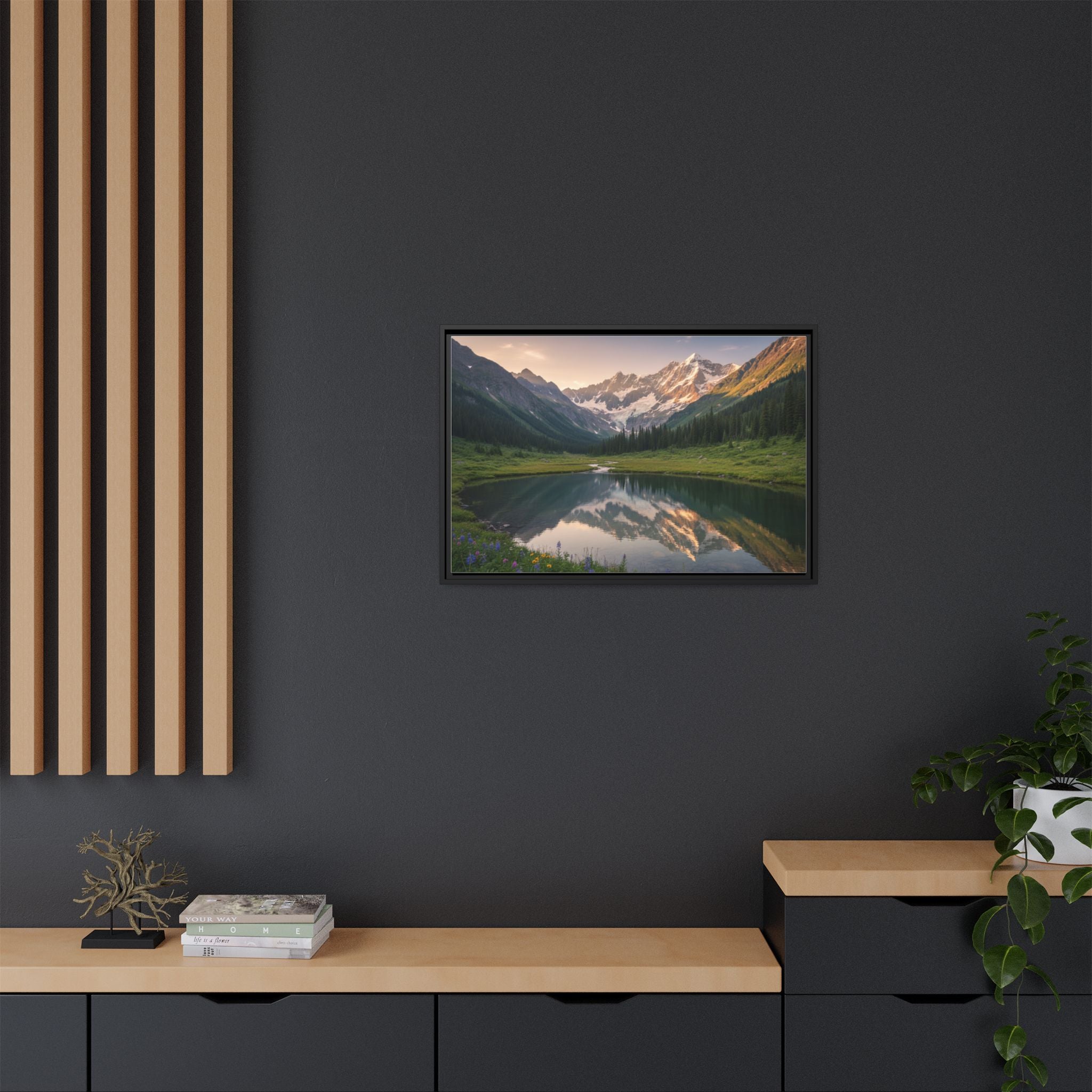 Matte Framed Canvas - Mountain Lake Landscape Wall Art