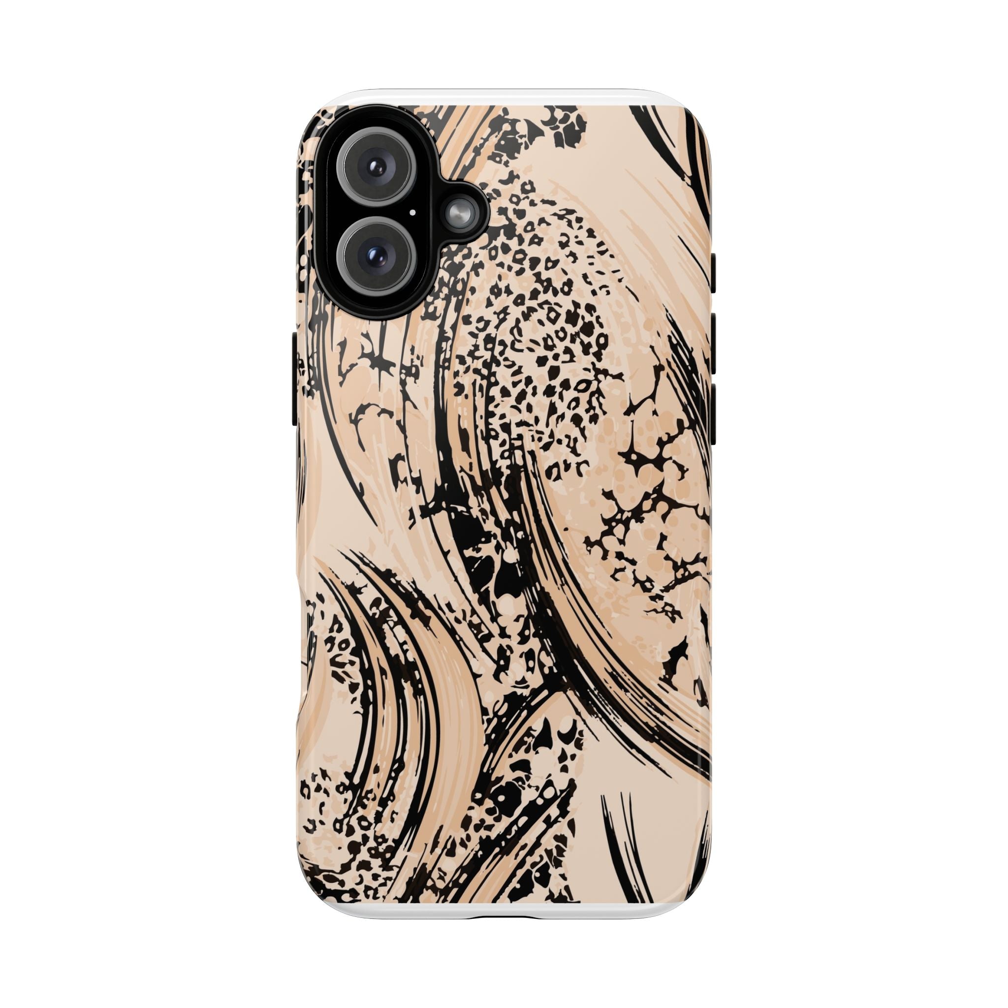 Abstract Brushstroke Phone Case — Neutral Beige & Black Artistic Protective Cover