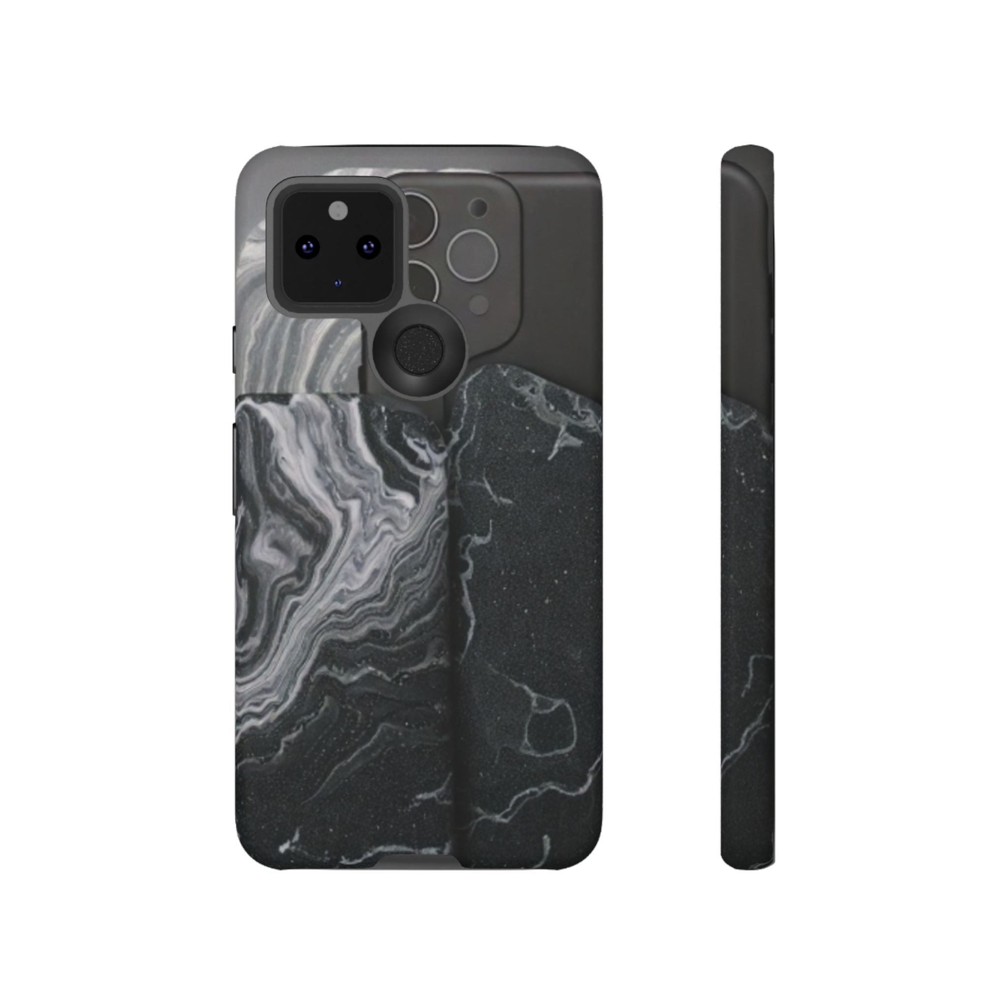 Black Marble Tough Phone Case — Protective iPhone Cover with Marble Texture