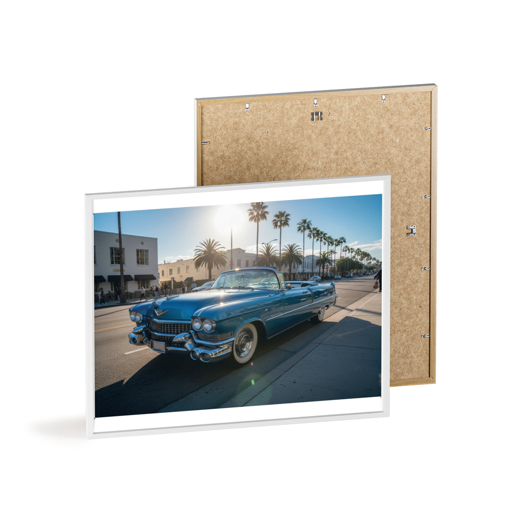 Framed Vintage Cadillac Poster – Retro Palm-Tree Coastal Car Wall Art