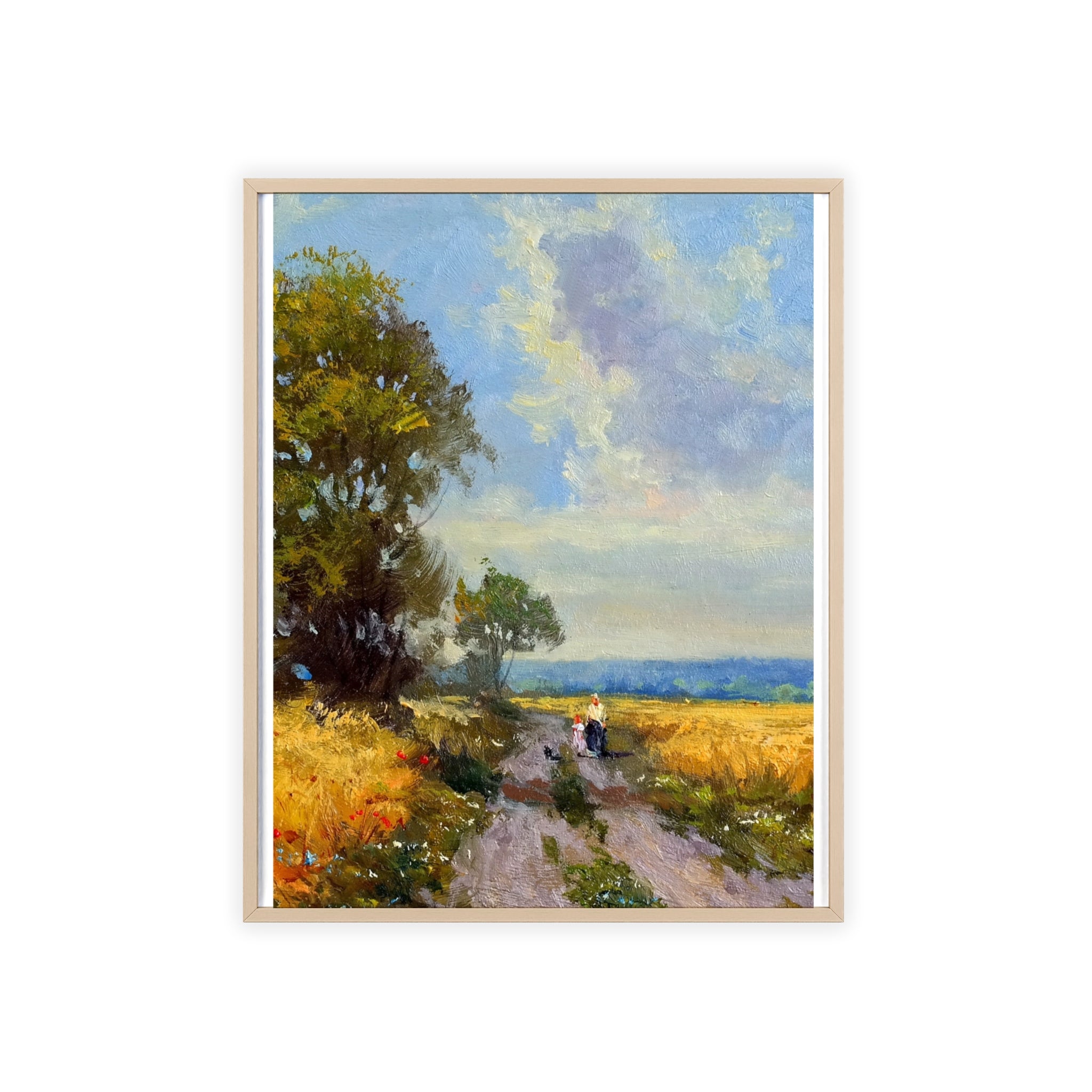 Framed Countryside Landscape Poster — Rustic Wooden Frame Wall Art