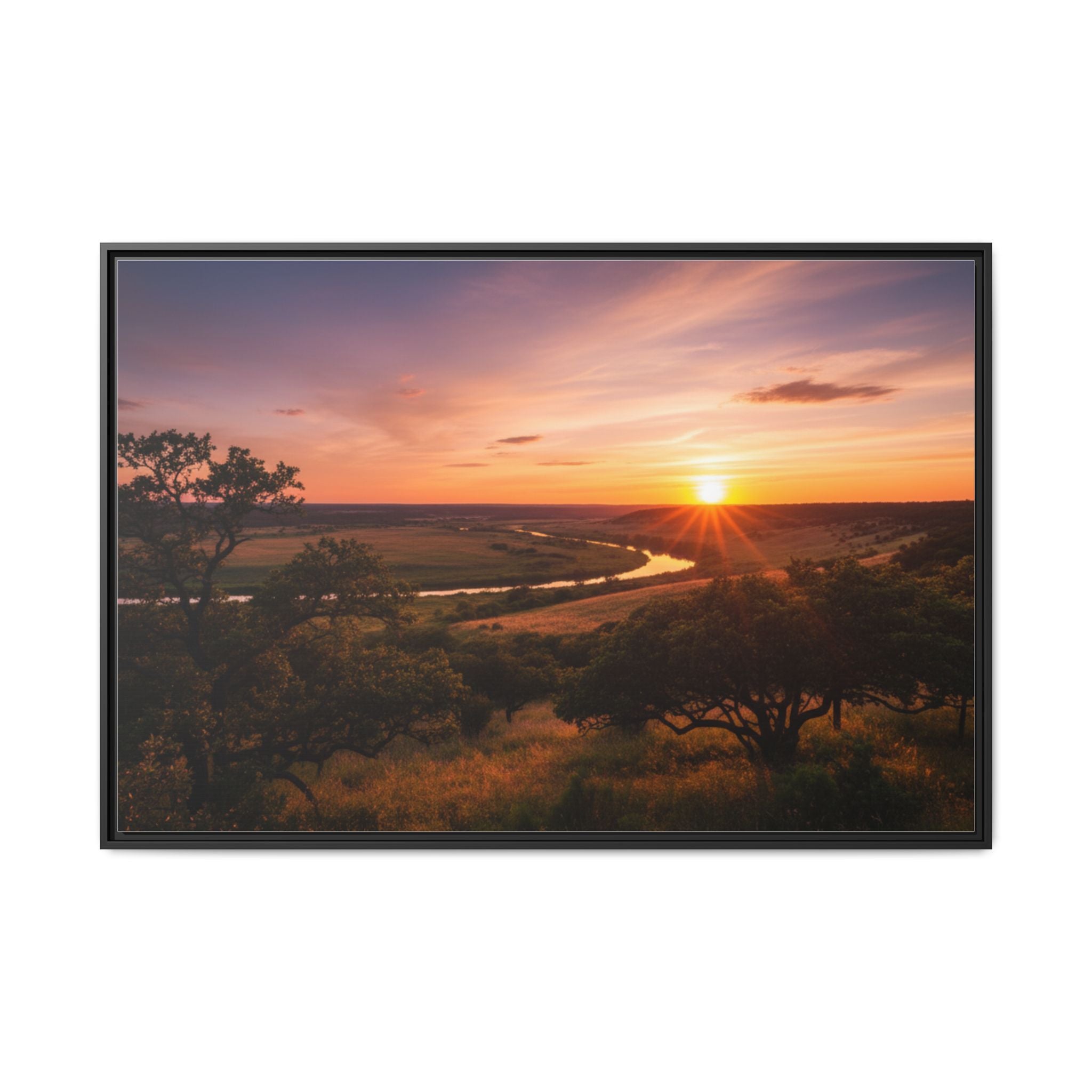 Sunset River Matte Canvas Framed Wall Art