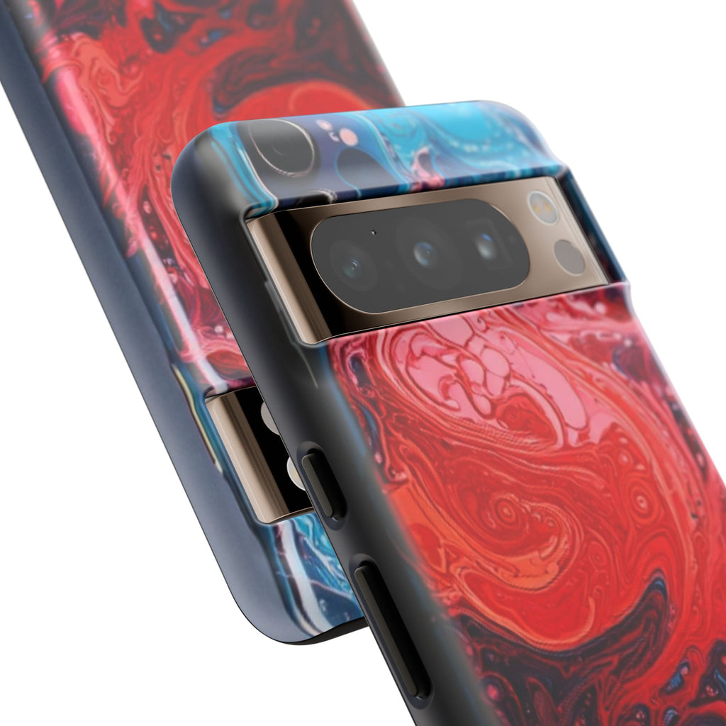 Abstract Red & Blue Swirl Tough Phone Case — Protective iPhone Cover with Fluid Art Design