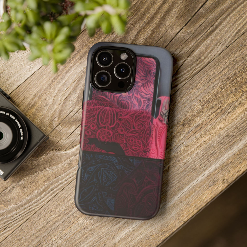 Floral Patchwork Tough Phone Case — Pink & Navy Doodle Design