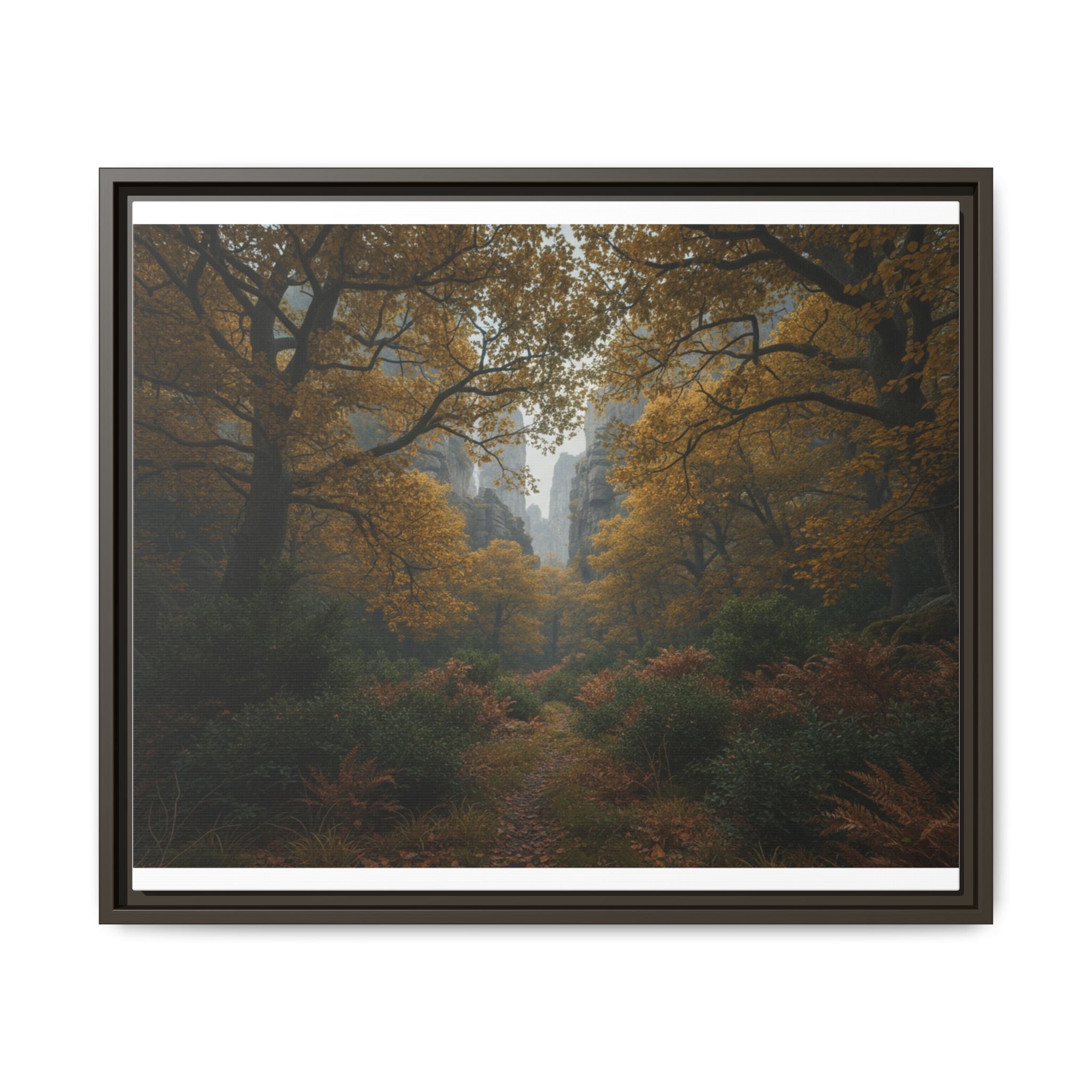 Autumn Forest Path Matte Canvas Print — Framed Wall Art