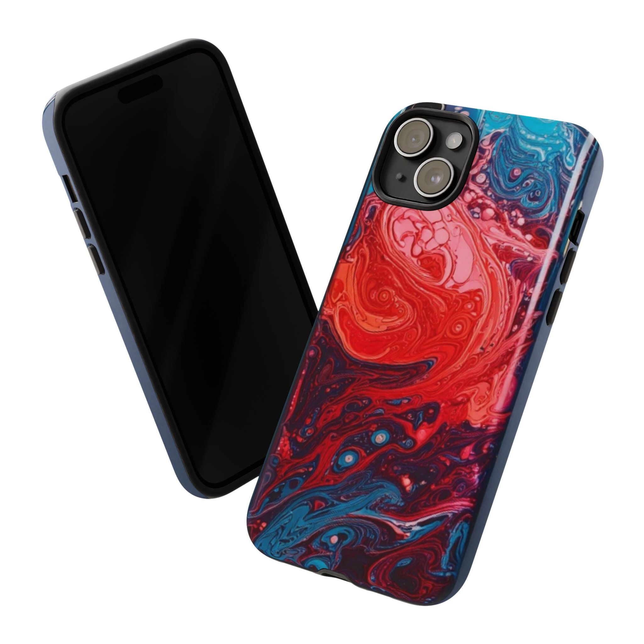 Abstract Red & Blue Swirl Tough Phone Case — Protective iPhone Cover with Fluid Art Design