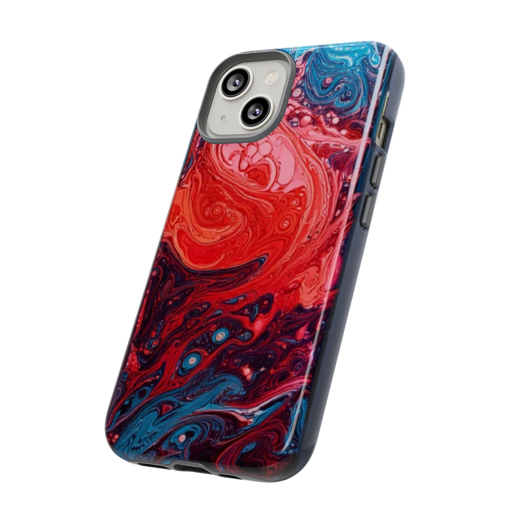 Abstract Red & Blue Swirl Tough Phone Case — Protective iPhone Cover with Fluid Art Design
