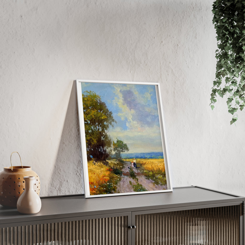 Framed Countryside Landscape Poster — Rustic Wooden Frame Wall Art