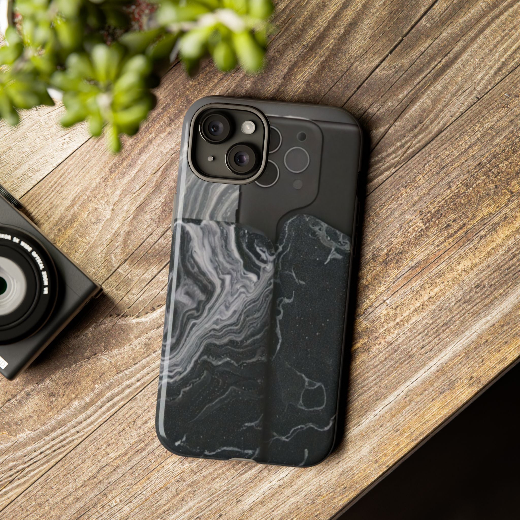 Black Marble Tough Phone Case — Protective iPhone Cover with Marble Texture