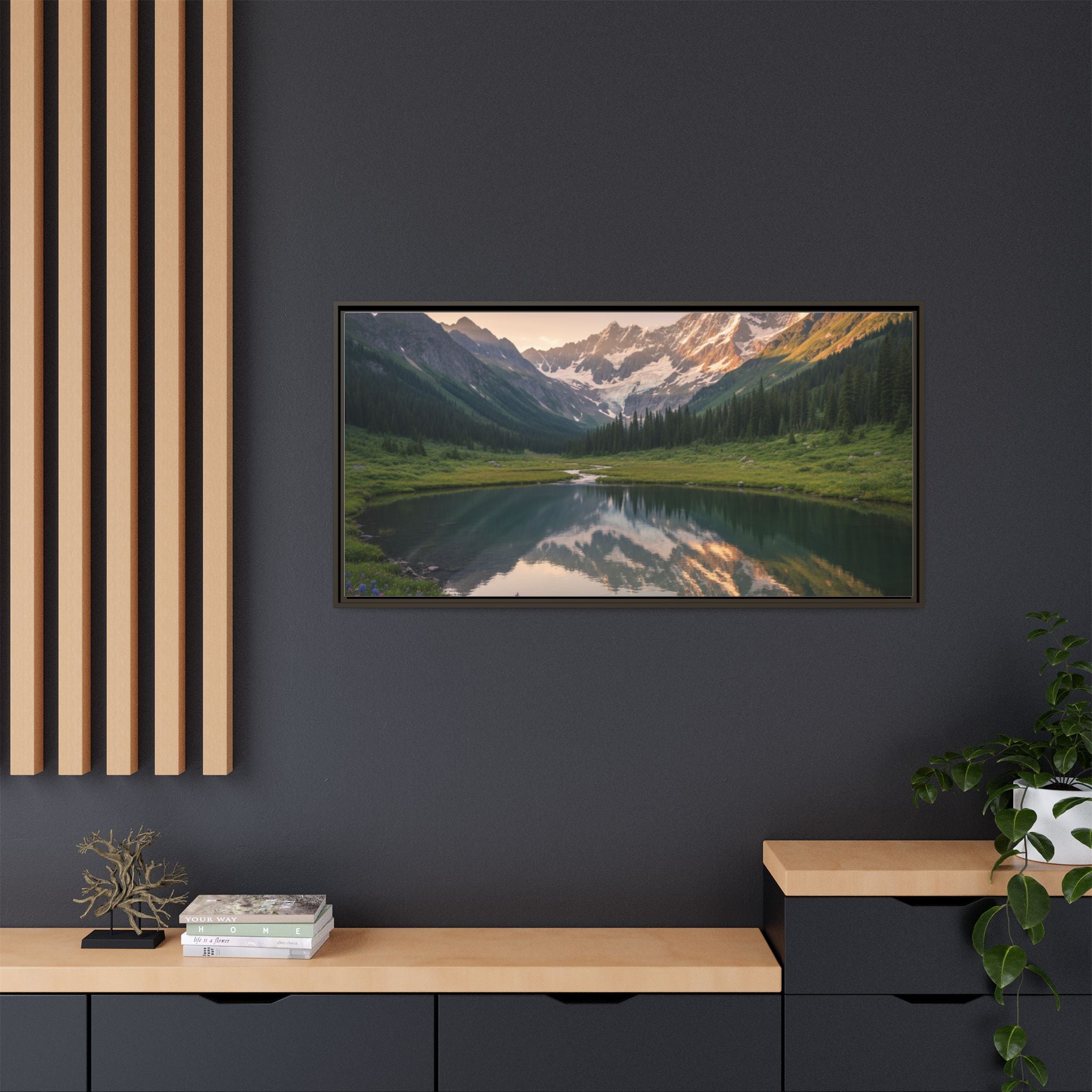 Matte Framed Canvas - Mountain Lake Landscape Wall Art