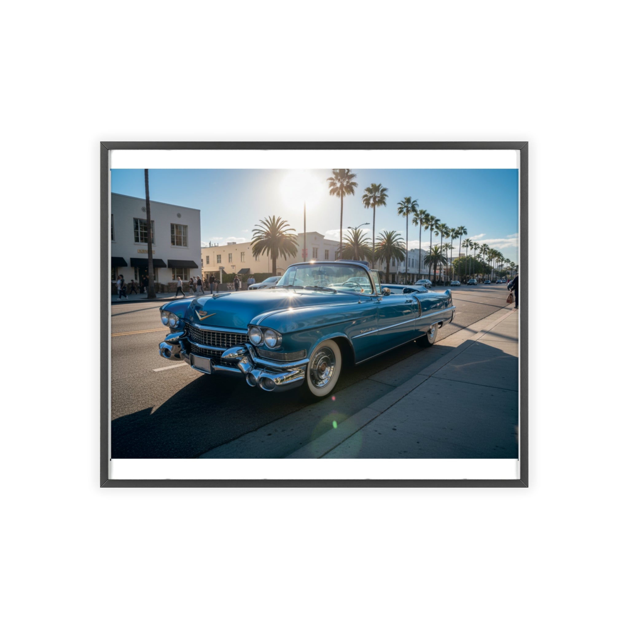 Framed Vintage Cadillac Poster – Retro Palm-Tree Coastal Car Wall Art