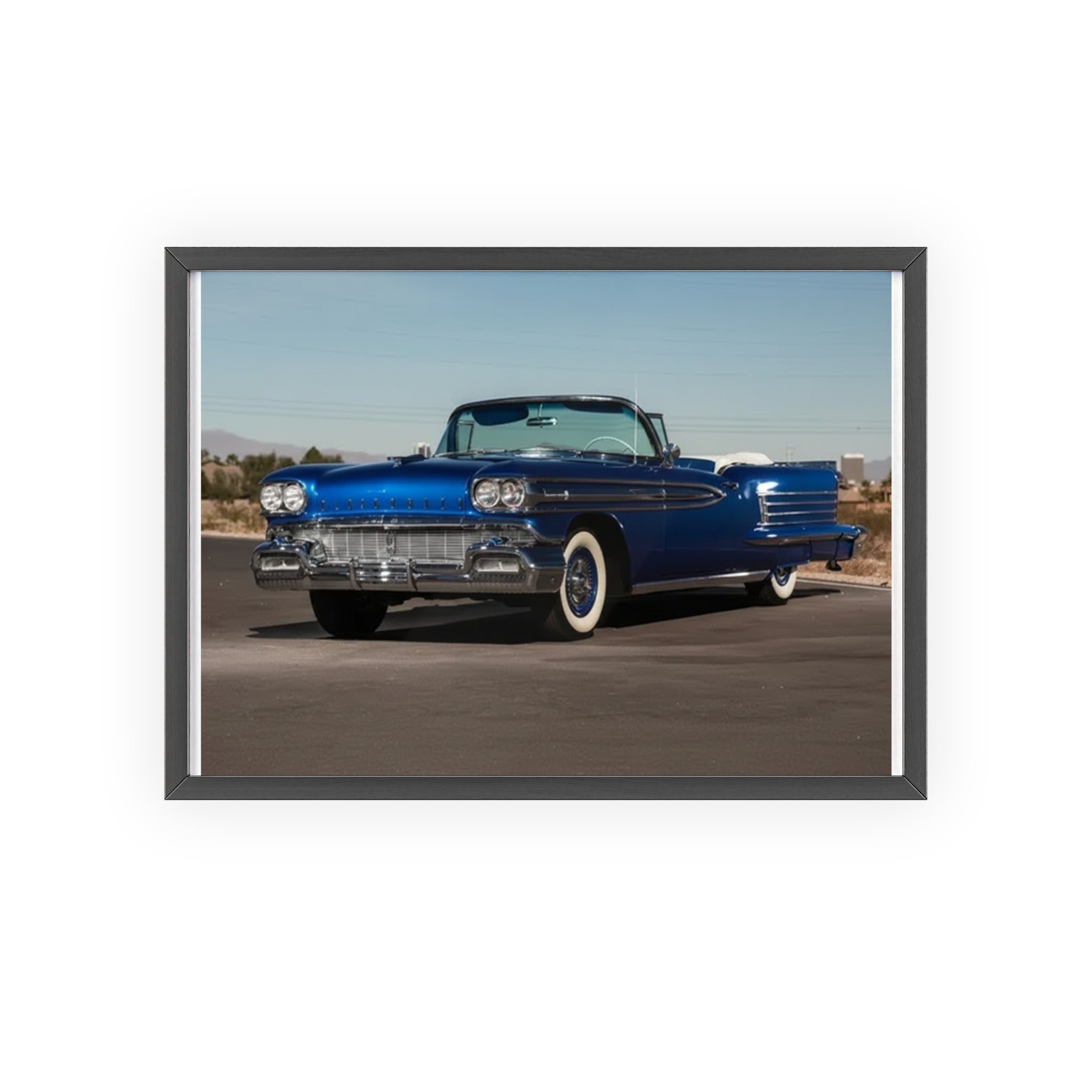 Framed Vintage Blue Classic Car Poster — Retro Automobile Wall Art