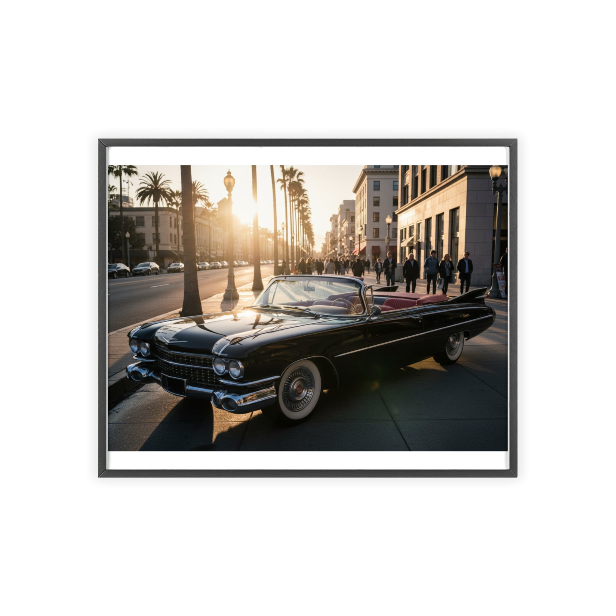 Vintage Convertible Sunset Poster with Wooden Frame