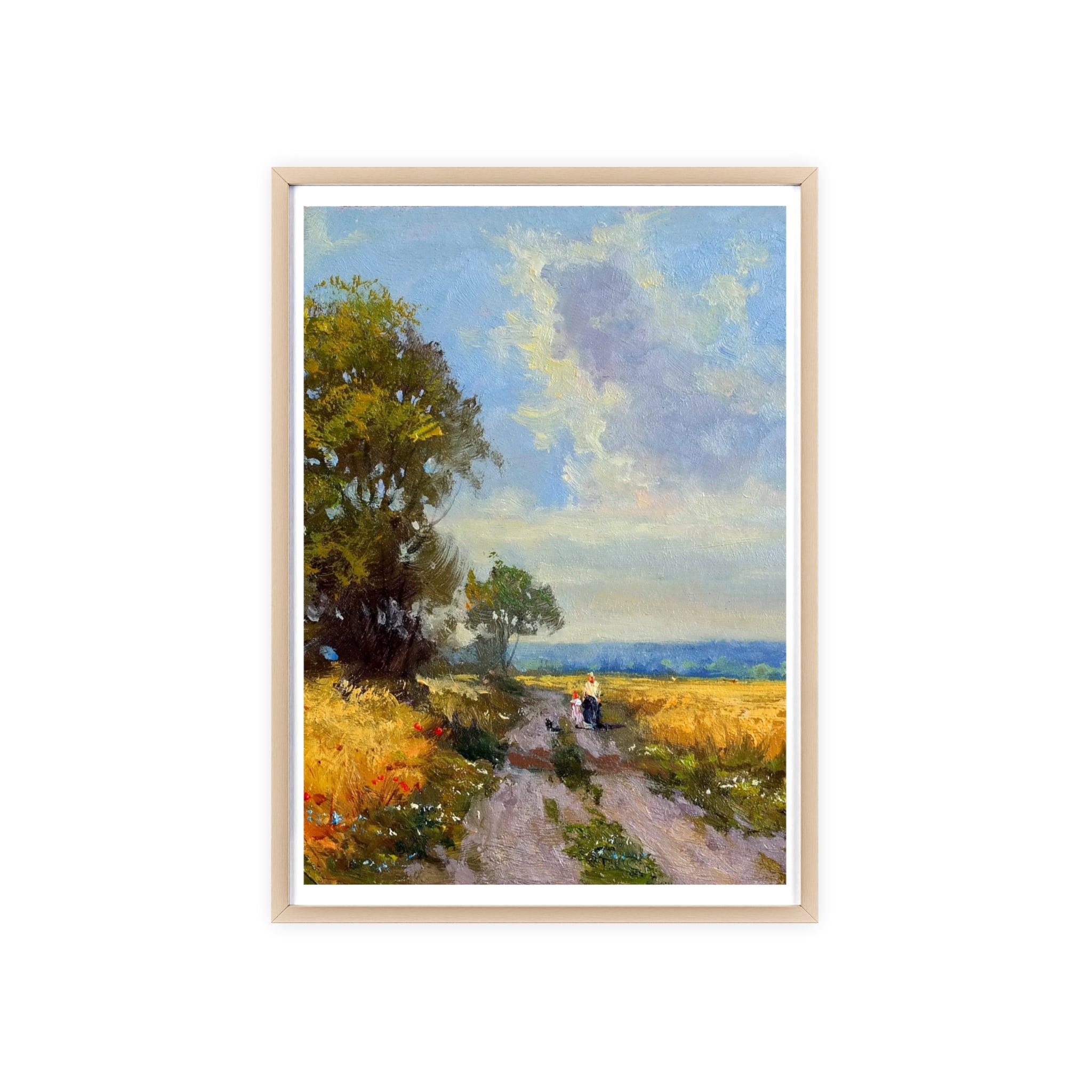 Framed Countryside Landscape Poster — Rustic Wooden Frame Wall Art