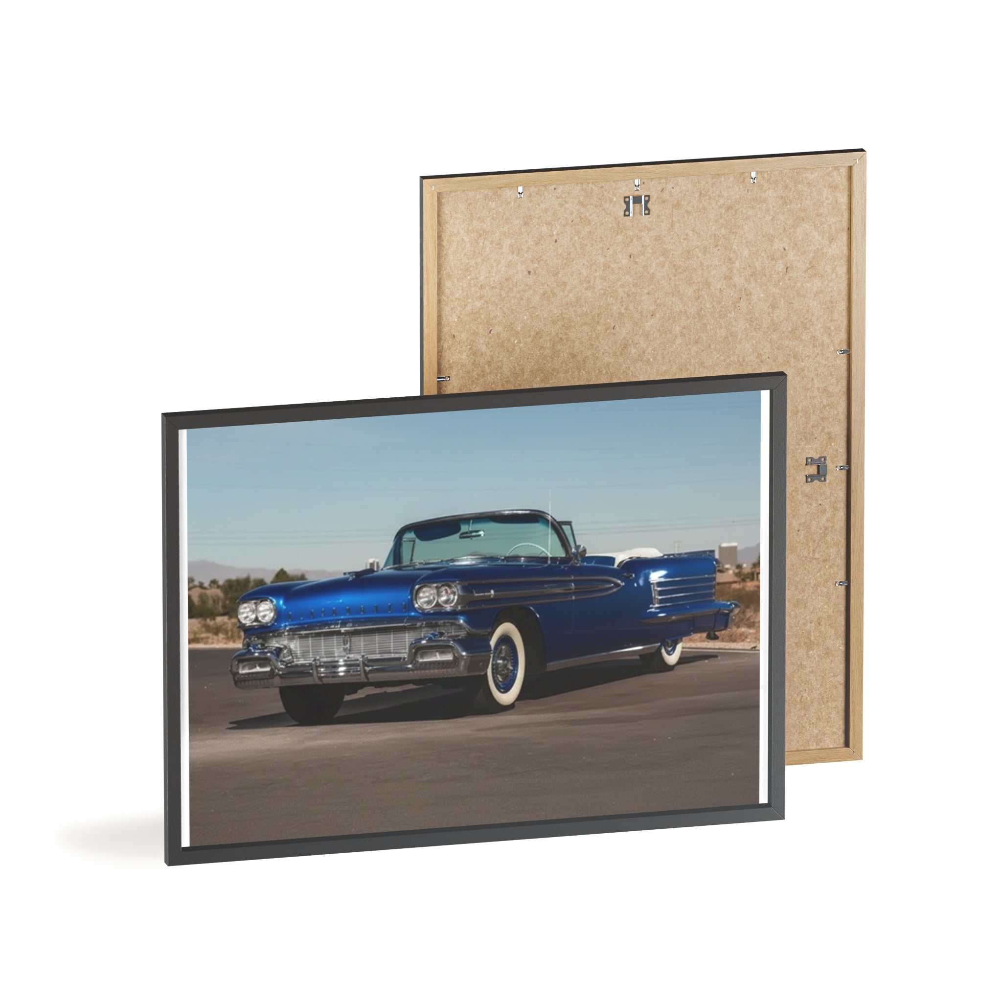 Framed Vintage Blue Classic Car Poster — Retro Automobile Wall Art