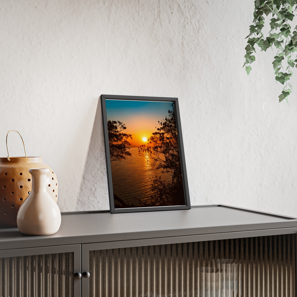 Sunset Coastal Poster with Wooden Frame — Framed Beach Wall Art